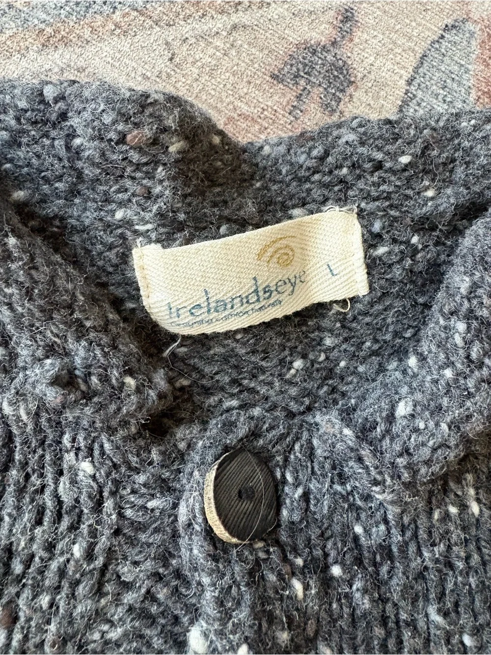 Aran sweater IrelandsEye Men's Charcoal Grey Tweed Wool Henley Sweater Sz large